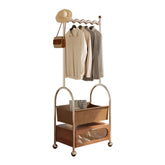 Mobile freestanding clothes rack with bottom storage for organizing garments efficiently
